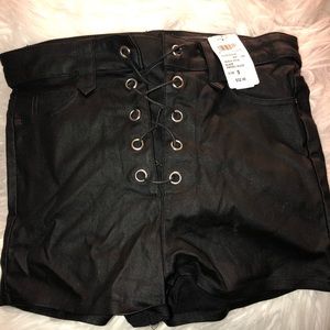 Black lace up shorts